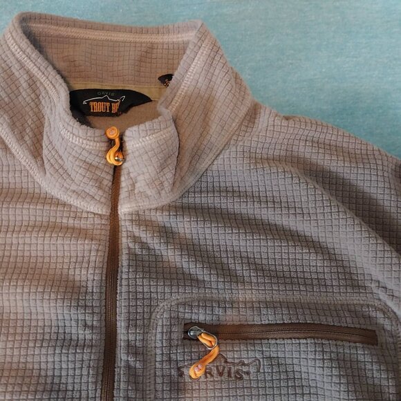Orvis Trout Bum Quarter Zip Waffle Knit Pullover Beige Men's Large - Picture 2 of 7
